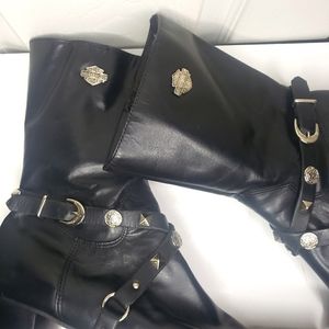 Harley-Davidson moto studed strap zip boots size 9